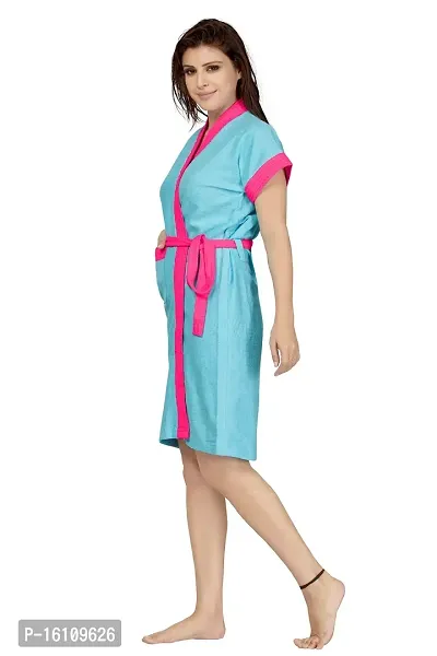 Be You Light Blue-Pink Terry Cotton Two-Tone Women Bath Robe-thumb2