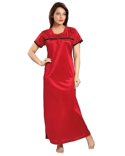 Satin Solid Nighty/Night Gown For Women