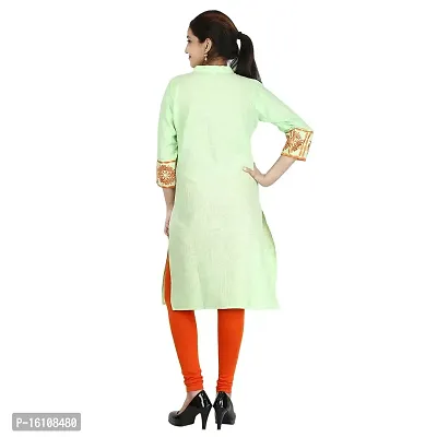 Be You Cotton Light Green Solid Stitched Straight Kurti/Kurta-thumb2