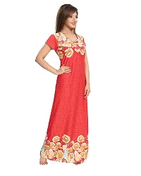 Lovira Women's Serena Satin Floral Printed Full Length Maternity Gowns (Red , Free Size )-thumb3