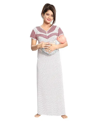 Be You Women's Satin Striped Maxi Maternity Nightgown