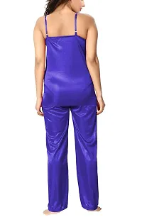 Be You Satin Night Suits for Women/Top  Pyjama Set/Free Size Blue-thumb1