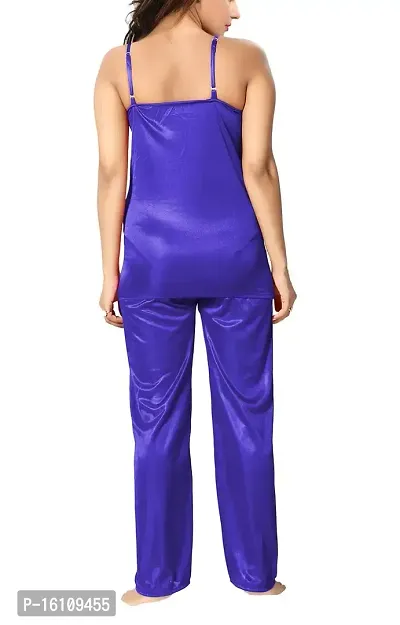 Be You Satin Night Suits for Women/Top  Pyjama Set/Free Size Blue-thumb2