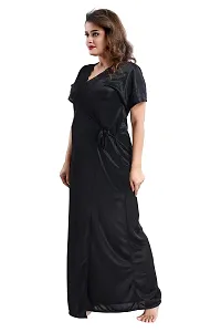 Peignoir Polka Dot Satin Baby Doll Nighty with Robe for Women, Black - Free Size-thumb4