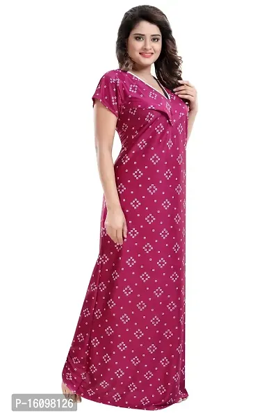 Be You Women's Satin Floral Maxi Maternity Nighty (BUF-GOWN-1776_Magenta)-thumb4