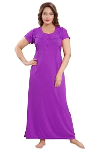 Be You Striped Cotton Maternity Gown/Feeding Gown for Women, Purple - L-thumb4