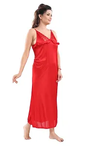 Be You Solid Women Satin Nighty with Robe (Red, Free Size)-thumb4