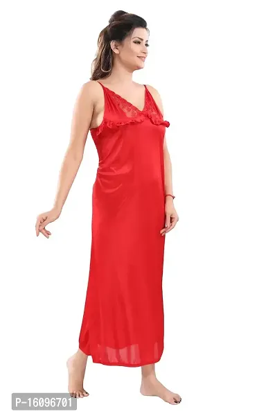 Be You Solid Women Satin Nighty with Robe (Red, Free Size)-thumb5