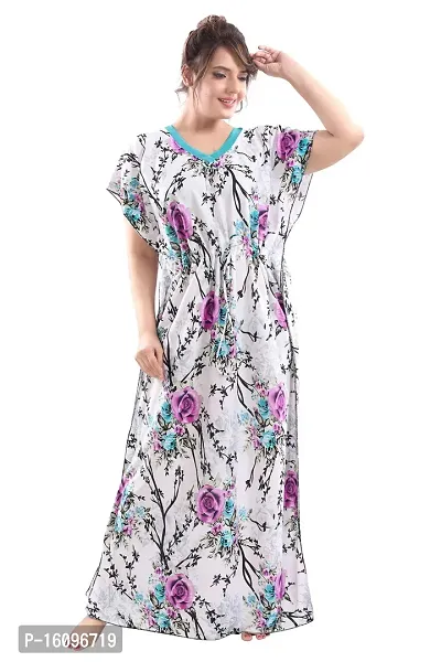 Be You Kaftan Women Sarina Satin Nighty/Night Gowns (Purple, Free Size)-thumb0