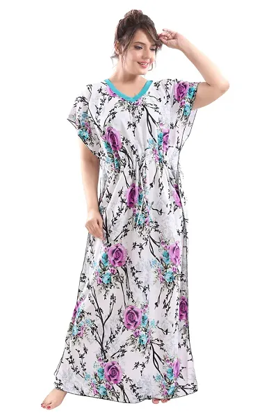 Be You Kaftan Women Sarina Satin Nighty/Night Gowns (Purple, Free Size)