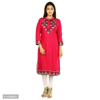 Be You Cotton Red Embroidered Straight Kurta/Kurti-thumb0