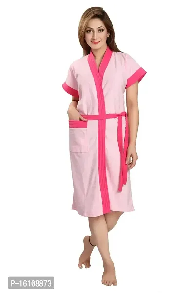 Be You Fashion Women Terry Cotton Pink Two-Tone Bath Robe-thumb0