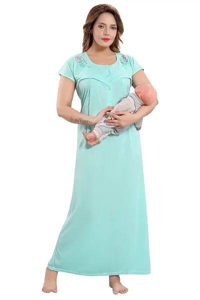 Be You Women Cotton Striped Maternity Gown for Feeding (Multicolor - Free Size)