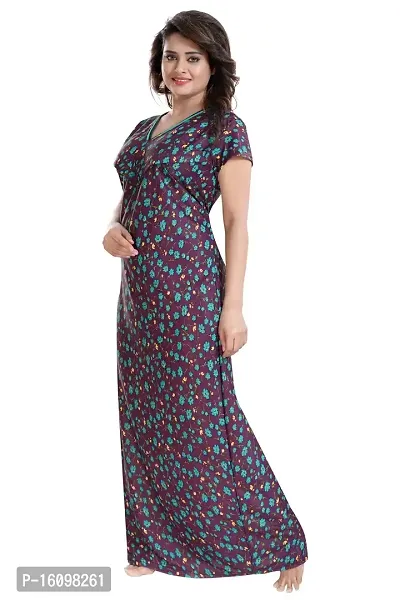 Be You Women's Satin Floral Maxi Maternity Nighty (BUF-GOWN-1762_Purple)-thumb5