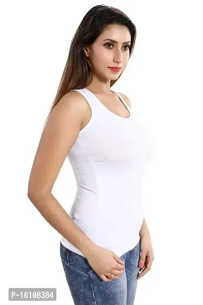 Be You Women Lycra Cotton White Solid Racerback Tank Top - Size: M (Bust 30-32 Inches)-thumb2