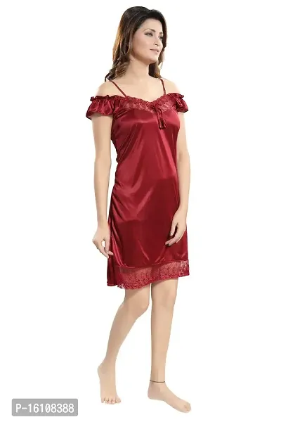 Be You Solid Women Lace Nighty/Babydoll Maroon-thumb2