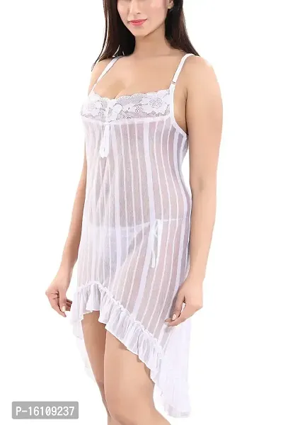 Be You Women's Net Solid Above knee Babydoll Nighty (BUF-NIGHTY-1397_White)-thumb2