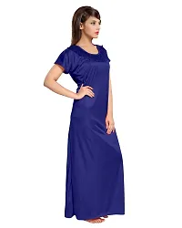 Be You Satin Plain Women Nightgown/Nighty/Nightwear Navy Blue-thumb2