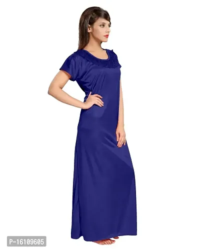 Be You Satin Plain Women Nightgown/Nighty/Nightwear Navy Blue-thumb3