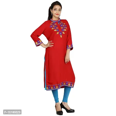 Be You Rayon Maroon Embroidered Stitched Straight Kurti/Kurta-thumb4