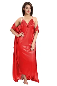 Be You Satin Women's Nighty with Robe Red-thumb1