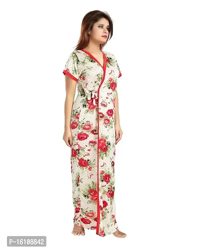 Be You Fashion Serena Satin Red Floral Printed Nightgown for Women-thumb3