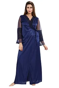 Lovira Navy Blue Solid Nighty Sets/Nighty with Robe for Women (Free Size)-thumb4