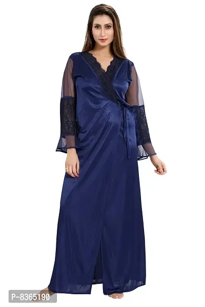 Lovira Navy Blue Solid Nighty Sets/Nighty with Robe for Women (Free Size)-thumb5