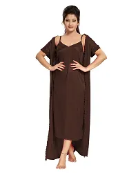 Be You Brown Solid Women Satin Nighty with Robe (Free Size)-thumb3