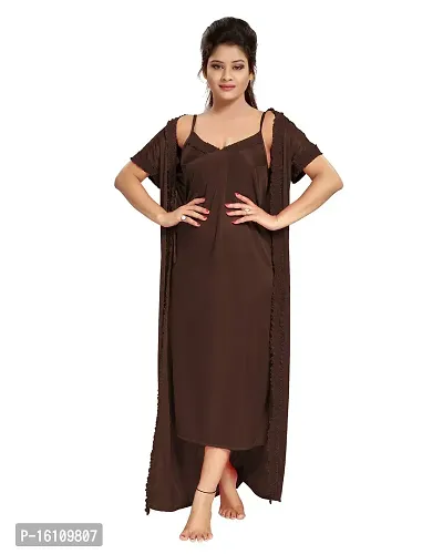 Be You Brown Solid Women Satin Nighty with Robe (Free Size)-thumb4