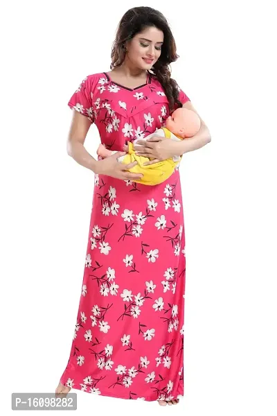 Be You Women Floral Maternity Nighty for Feeding - Free Size (Pink)
