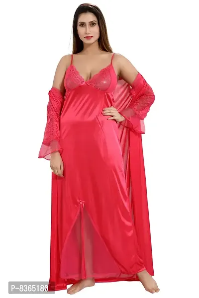Lovira Peach Solid Nighty Sets/Nighty with Robe for Women (Free Size)-thumb2