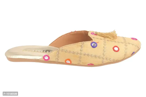 Be You Women Multicolor Mirror Work Traditional Flats/Ethnic Footwear (EURO-38 / UK- 5, Golden)-thumb2