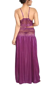 Be You Purple Satin Women Bralette Top  Skirt/Nighty Set-thumb2