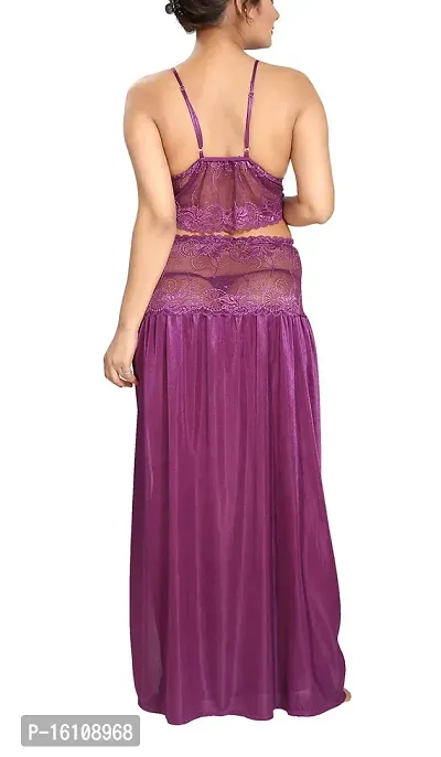 Be You Purple Satin Women Bralette Top  Skirt/Nighty Set-thumb3