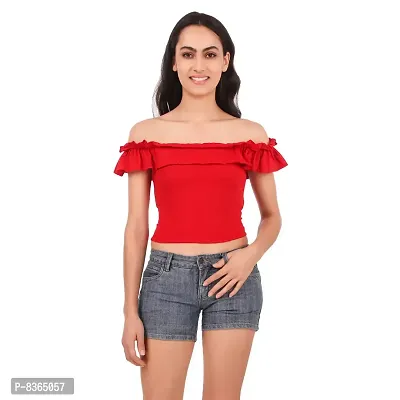 Lovira Cotton Women Ruffled Off Shoulder Crop Top