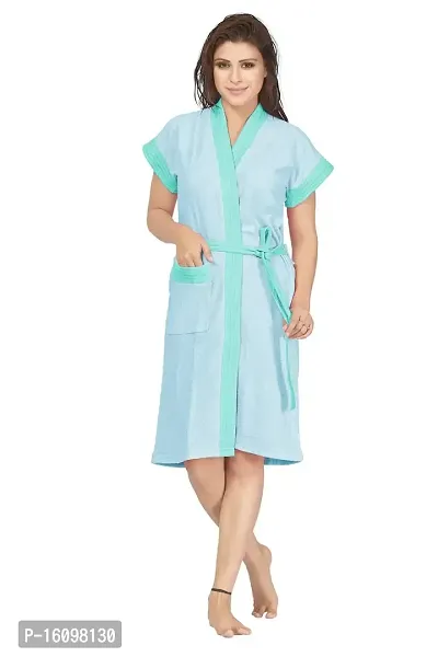 Peignoir Sky Blue Two-Tone Cotton Women Bath Robe-thumb0