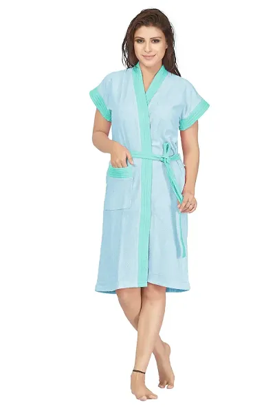 Peignoir Two-Tone Terry Cotton Women Bath Robe