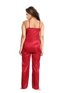 Be You Satin Night Suits for Women/Top  Pyjama Set/Free Size Maroon-thumb1