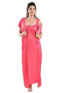 Be You Solid Women Satin Nighty with Robe (Light Pink, Free Size)-thumb3