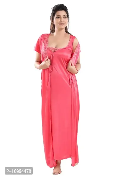 Be You Solid Women Satin Nighty with Robe (Light Pink, Free Size)-thumb4