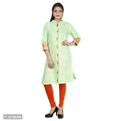 Be You Cotton Light Green Solid Stitched Straight Kurti/Kurta-thumb0