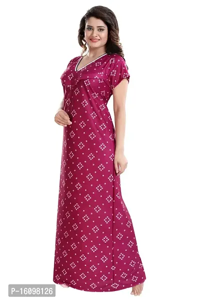 Be You Women's Satin Floral Maxi Maternity Nighty (BUF-GOWN-1776_Magenta)-thumb5