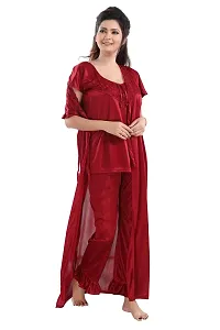 Be You Solid Women Satin 3 Pcs Nightwear Set (Maroon, Free Size)-thumb3