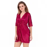 Peignoir Solid Satin Nightwear Set (1 Robe, 1 Bra, 1 Panty) for Women-thumb3