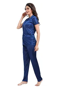 Be You Women Satin Shirt  Pyjama Night Suit (Dark Blue)-thumb3