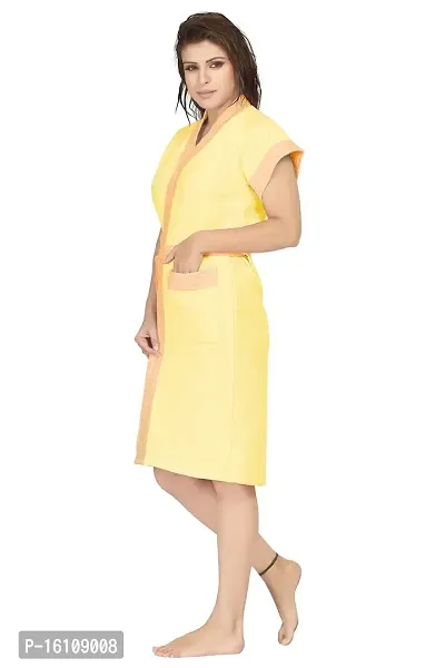 Be You Multicolor Two-Tone Cotton Women Bath Robe Yellow-thumb2