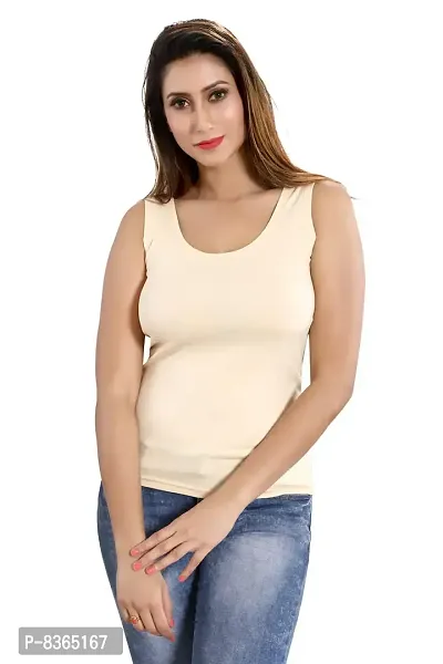 Lovira Women Cotton Solid Tank Top - Beige - Size: M (Bust 32 Inches)