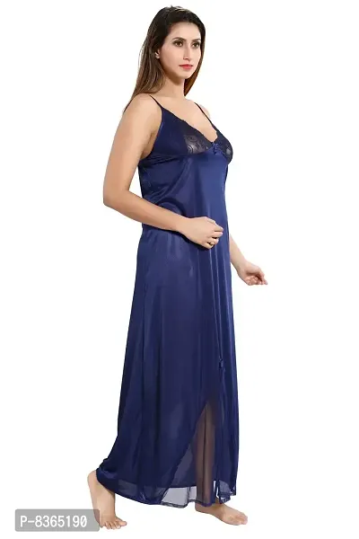 Lovira Navy Blue Solid Nighty Sets/Nighty with Robe for Women (Free Size)-thumb3