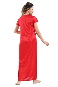 Be You Solid Women Satin Nighty with Robe (Red, Free Size)-thumb1